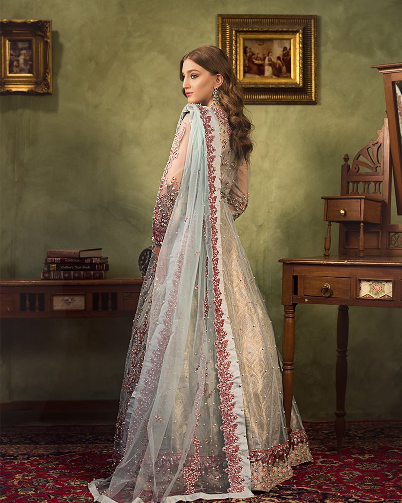 Ain | Aroosh Luxury Formals 24 | AR-93 ALEESHA (Ice Grey) - Designer Dress with Intricate embroidery and embellishments. Shop elegent wedding dress at Maria Faisal.