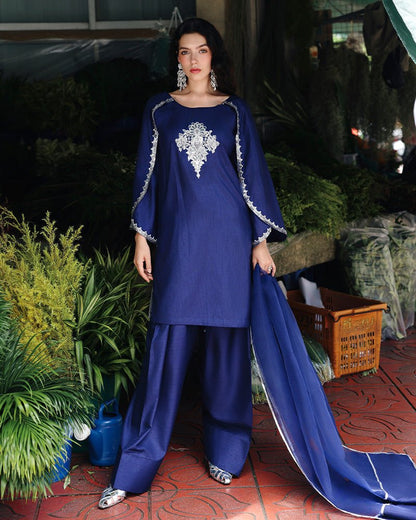 Ain | Prestige Festive Edit | AN - 141 E - is Blue dress from Ain - Ladies Clothes - Maria Faisal
