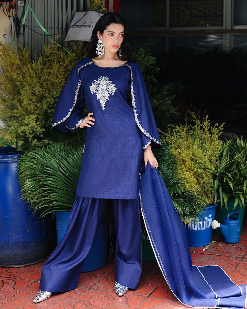 Ain | Prestige Festive Edit | AN - 141 E - is Blue dress from Ain - Ladies Clothes - Maria Faisal