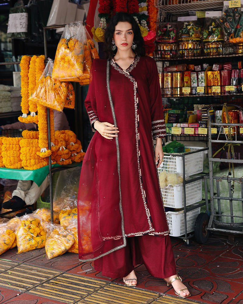 Ain | Prestige Festive Edit | AN - 142 F - is Maroon dress from Ain - Ladies Clothes - Maria Faisal