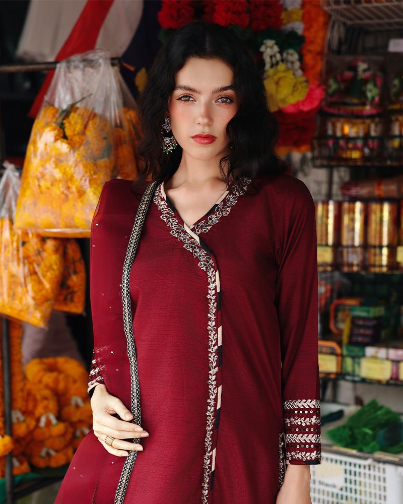 Ain | Prestige Festive Edit | AN - 142 F - is Maroon dress from Ain - Ladies Clothes - Maria Faisal