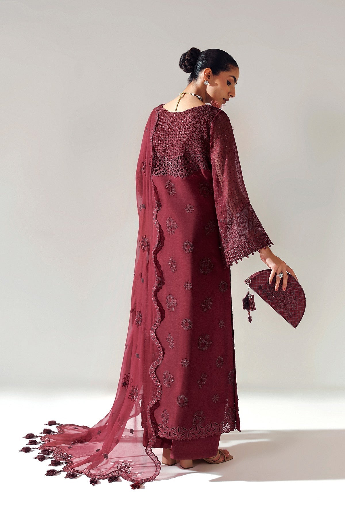 Alizeh | Aymal Luxury Bamber Chiffon | RIKA MAROON - Formal Wear - available at Maria Faisal in UK and USA
