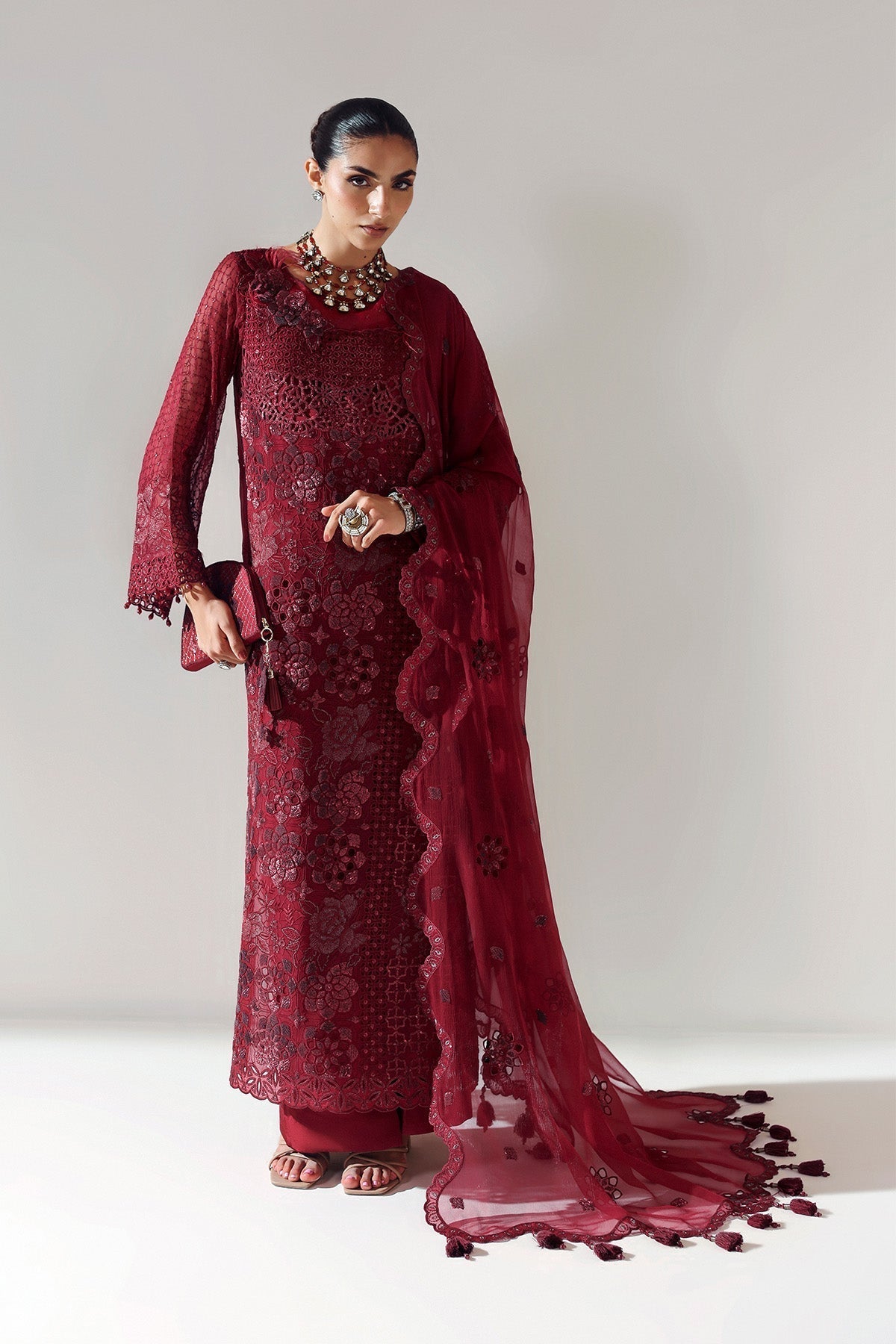 Alizeh | Aymal Luxury Bamber Chiffon | RIKA MAROON - Formal Wear - available at Maria Faisal in UK and USA