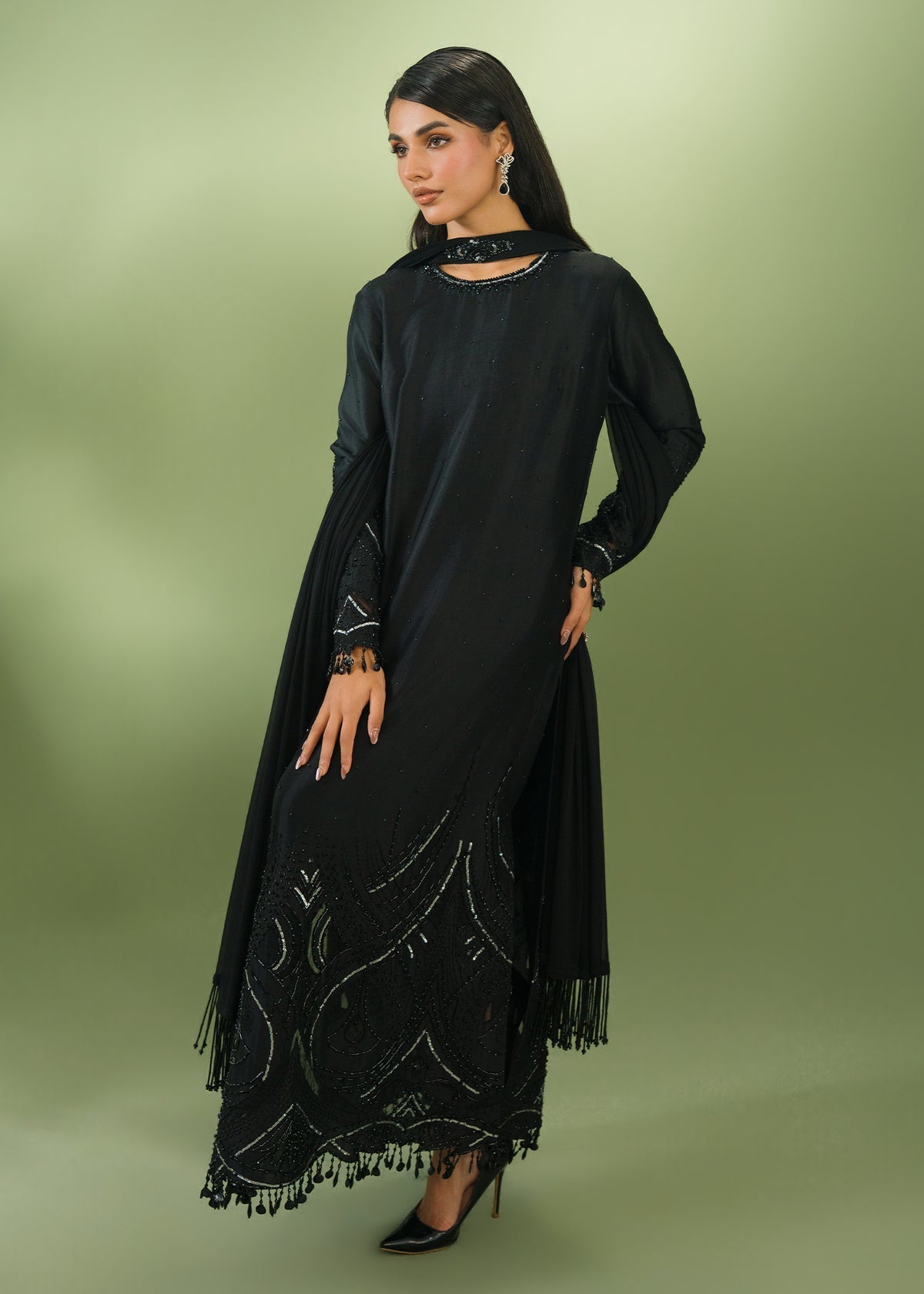 Jeem | Celestial Luxe Formals |AURA BLACK - Formal Dress - available at Maria Faisal in UK and USA.