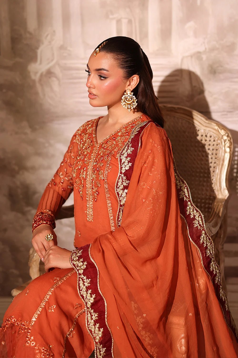 Azure | Ensembles | Amber Rust - Casual Dress - available at Maria Faisal in UK and USA.