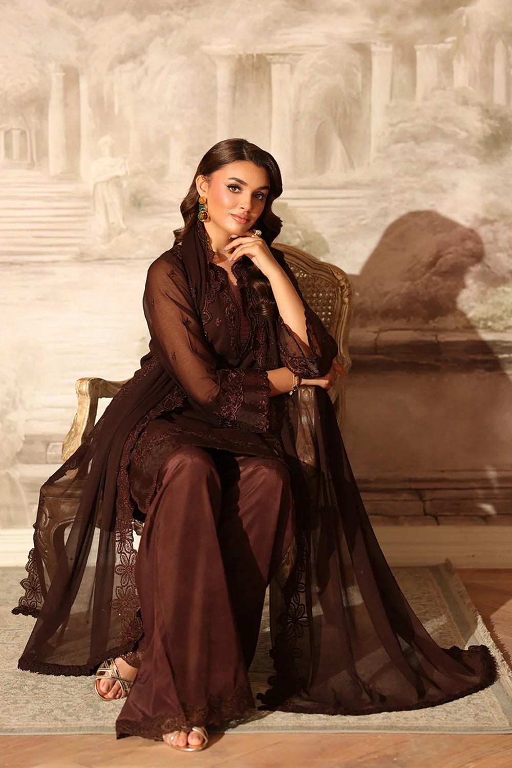 Azure | Ensembles | Cocoa Drape - Casual Dress - available at Maria Faisal in UK and USA.