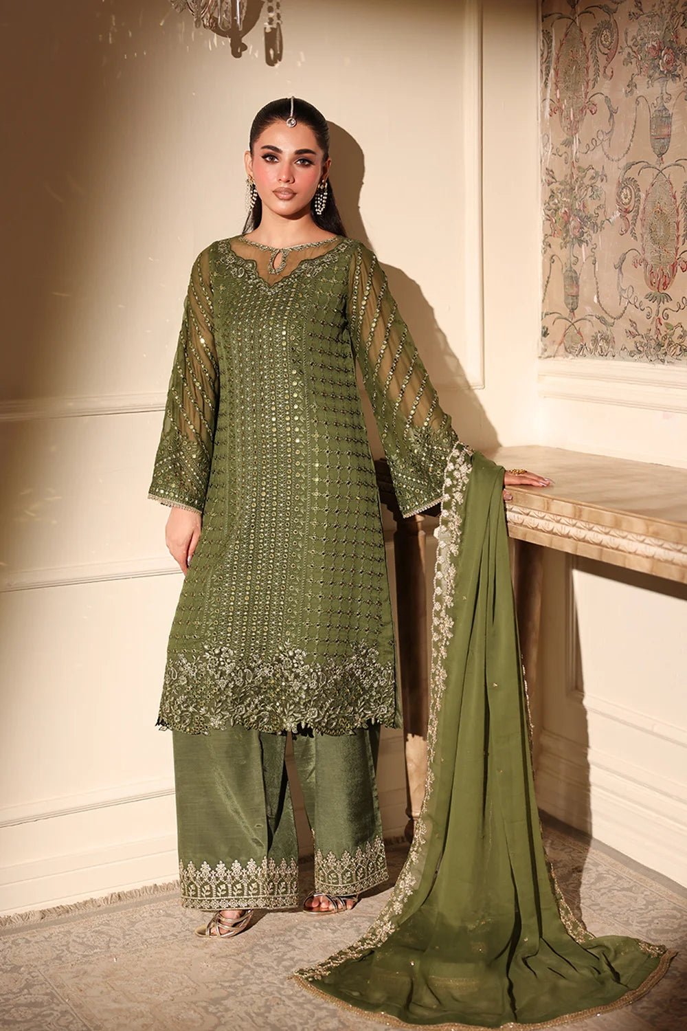 Azure | Ensembles | Moss Glow - Casual Dress - available at Maria Faisal in UK and USA.
