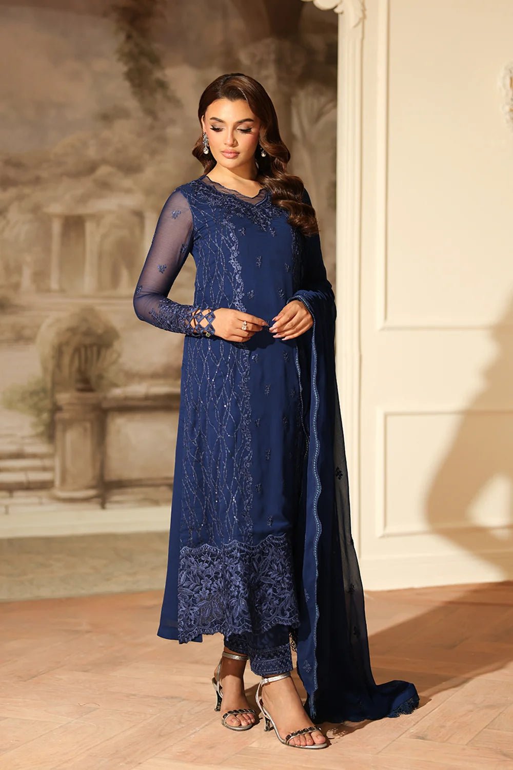 Azure | Ensembles | Royal Eclipse - Casual Dress - available at Maria Faisal in UK and USA.