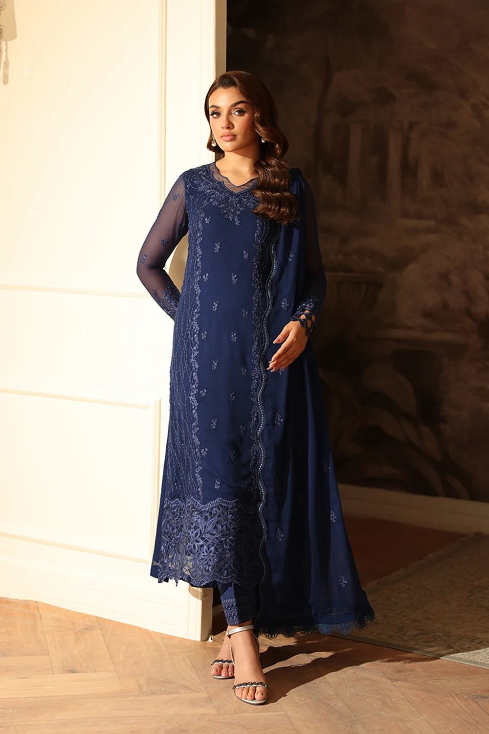 Azure | Ensembles | Royal Eclipse - Casual Dress - available at Maria Faisal in UK and USA.