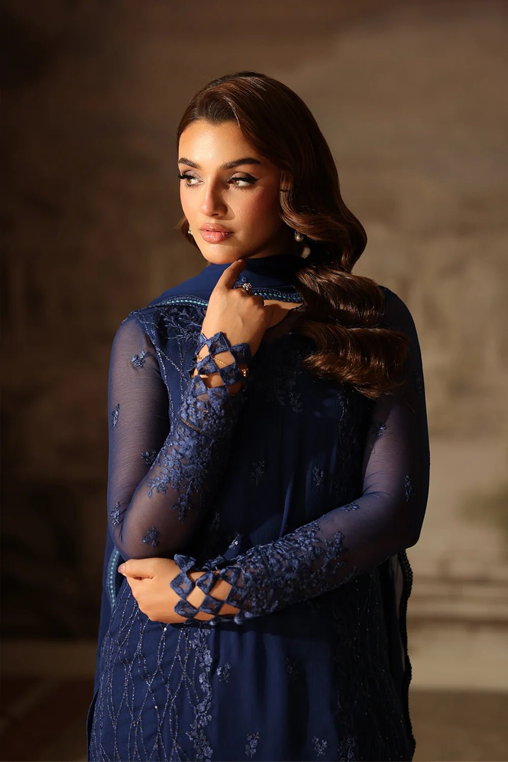 Azure | Ensembles | Royal Eclipse - Casual Dress - available at Maria Faisal in UK and USA.