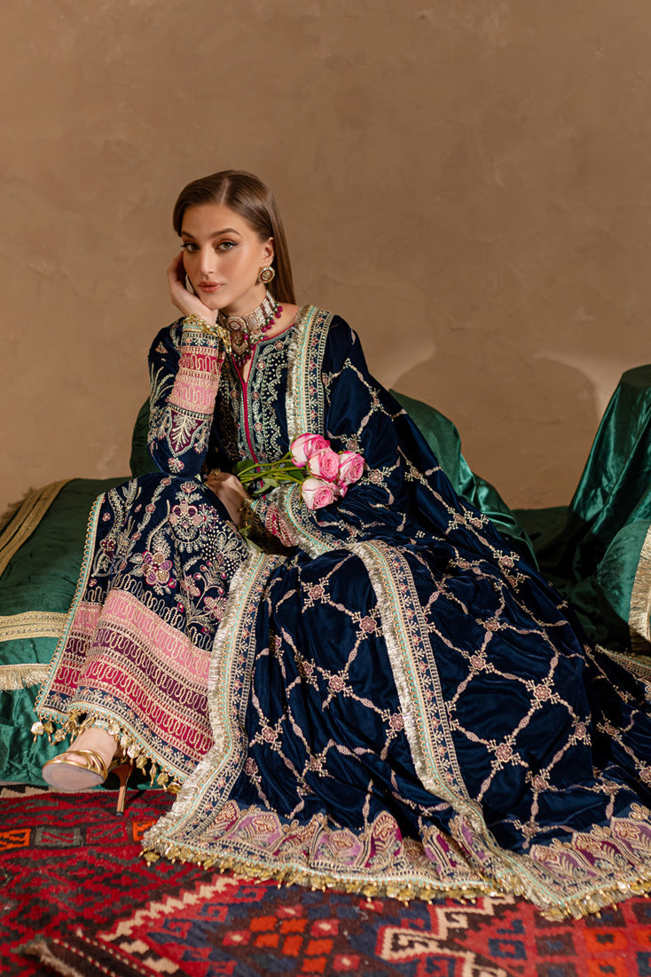 Marjjan | De Rose Velvet | MRV-10 (BLUE) - Ladies Clothes - Maria Faisal