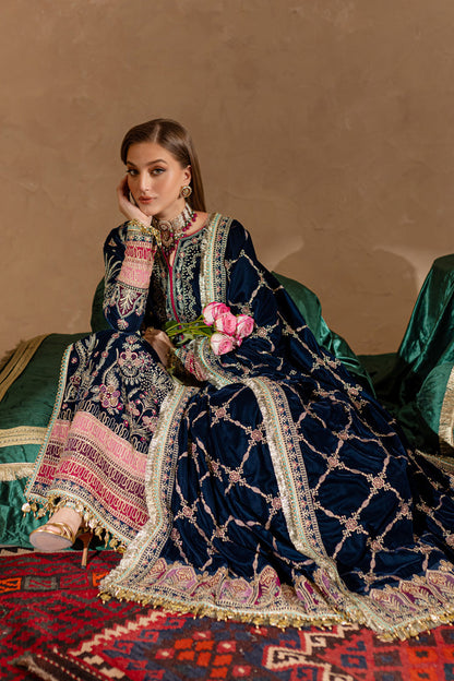 Marjjan | De Rose Velvet | MRV-10 (BLUE) - Ladies Clothes - Maria Faisal