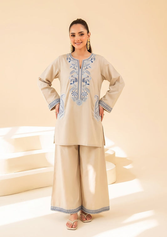 Faiza Faisal | FNF Cords Edit |BEIGE COBALT - Casual Dress - available at Maria Faisal in UK and USA.