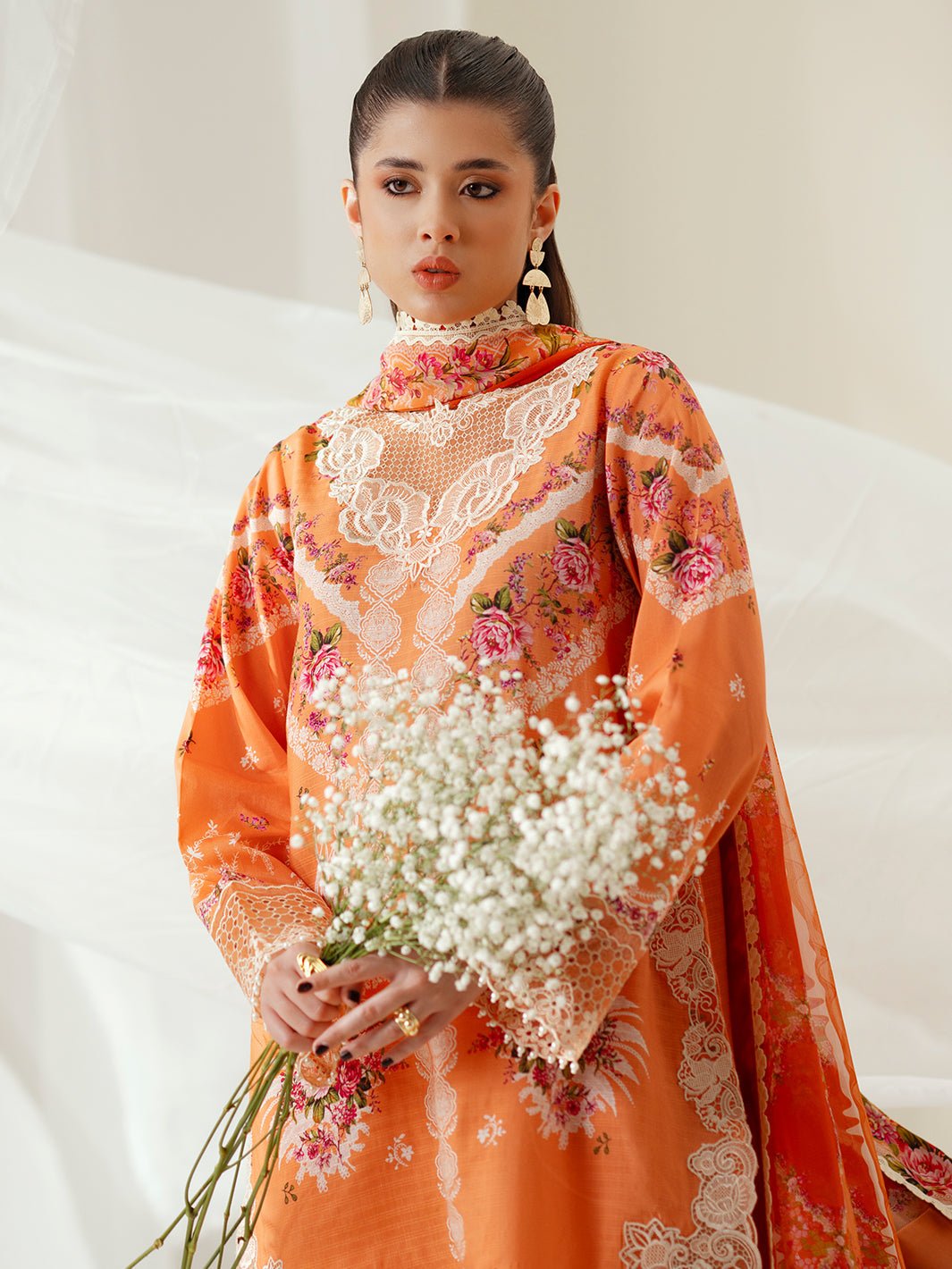 Bin Ilyas | Eres Bonita Viscose 25 | 1101 - A - is Orange dress from Bin Ilyas - Ladies Clothes - Maria Faisal