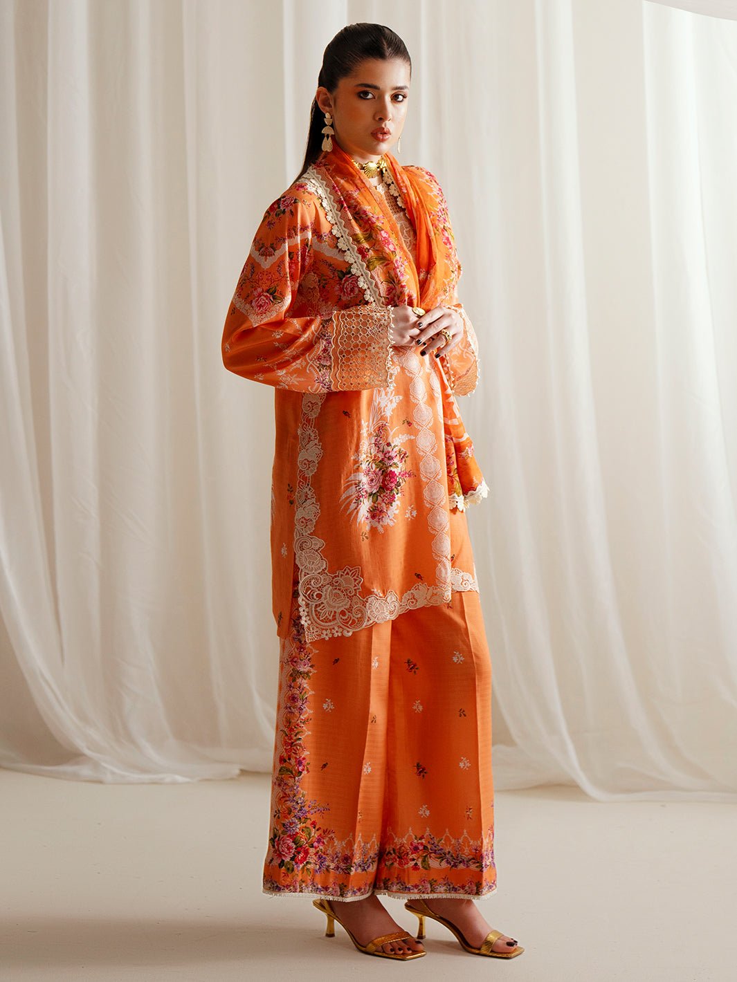Bin Ilyas | Eres Bonita Viscose 25 | 1101 - A - is Orange dress from Bin Ilyas - Ladies Clothes - Maria Faisal