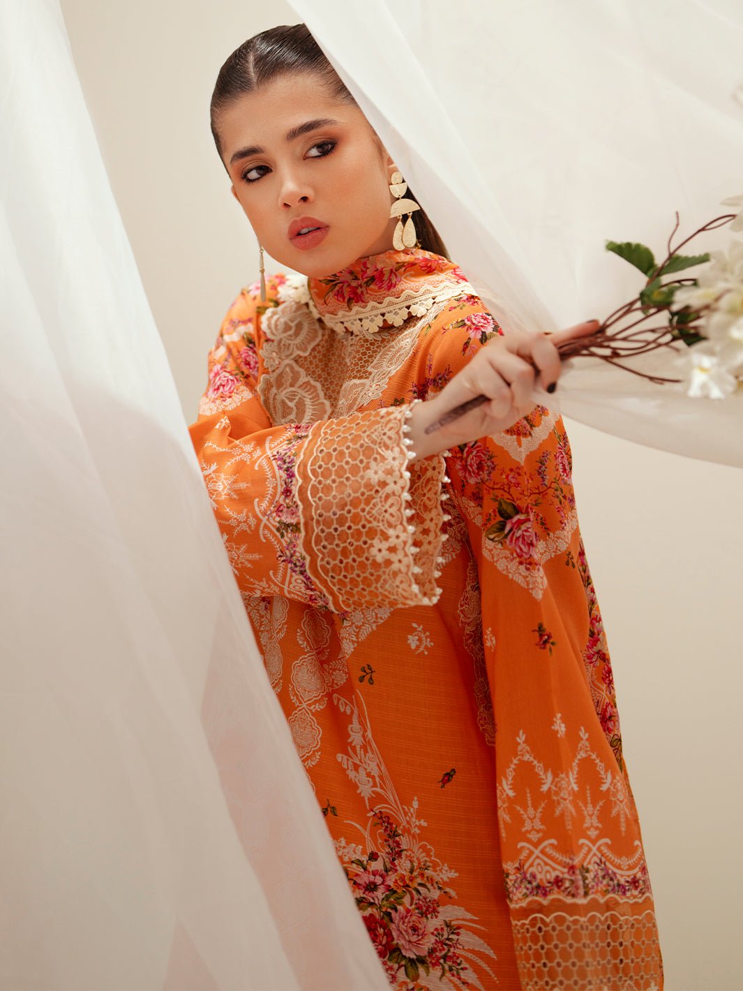 Bin Ilyas | Eres Bonita Viscose 25 | 1101 - A - is Orange dress from Bin Ilyas - Ladies Clothes - Maria Faisal