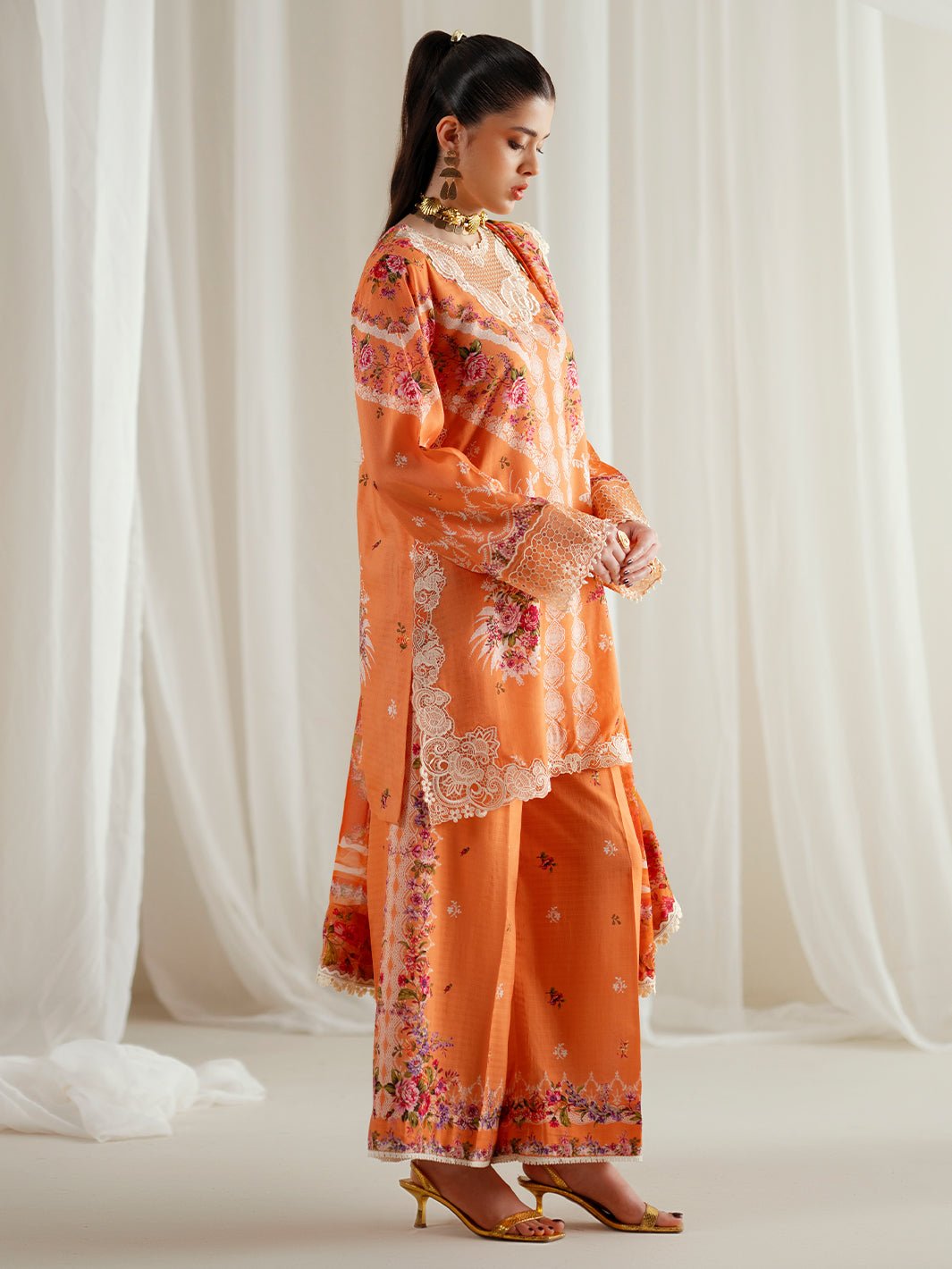 Bin Ilyas | Eres Bonita Viscose 25 | 1101 - A - is Orange dress from Bin Ilyas - Ladies Clothes - Maria Faisal