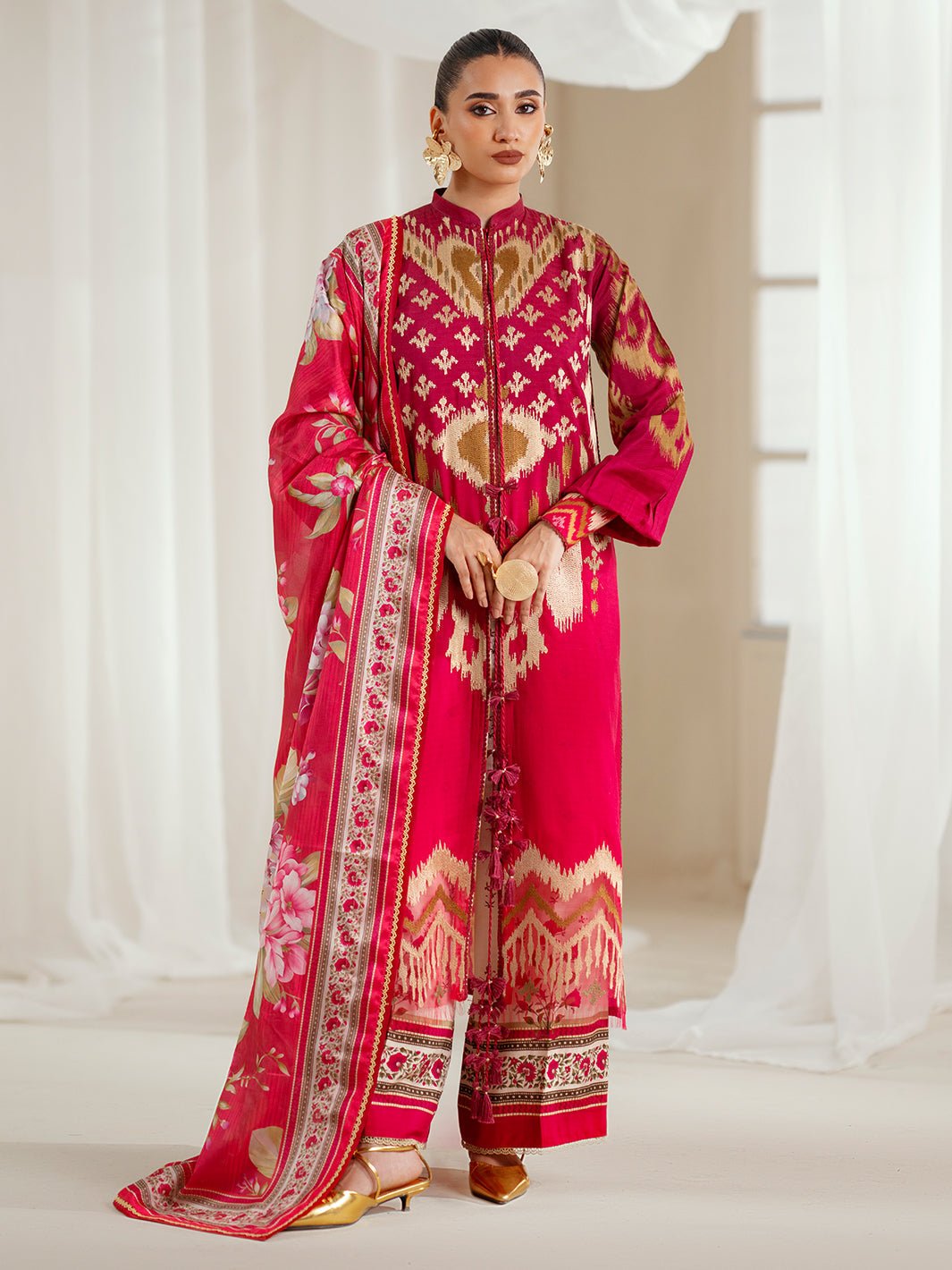 Bin Ilyas | Eres Bonita Viscose 25 | 1102 - A - is Red dress from Bin Ilyas - Ladies Clothes - Maria Faisal
