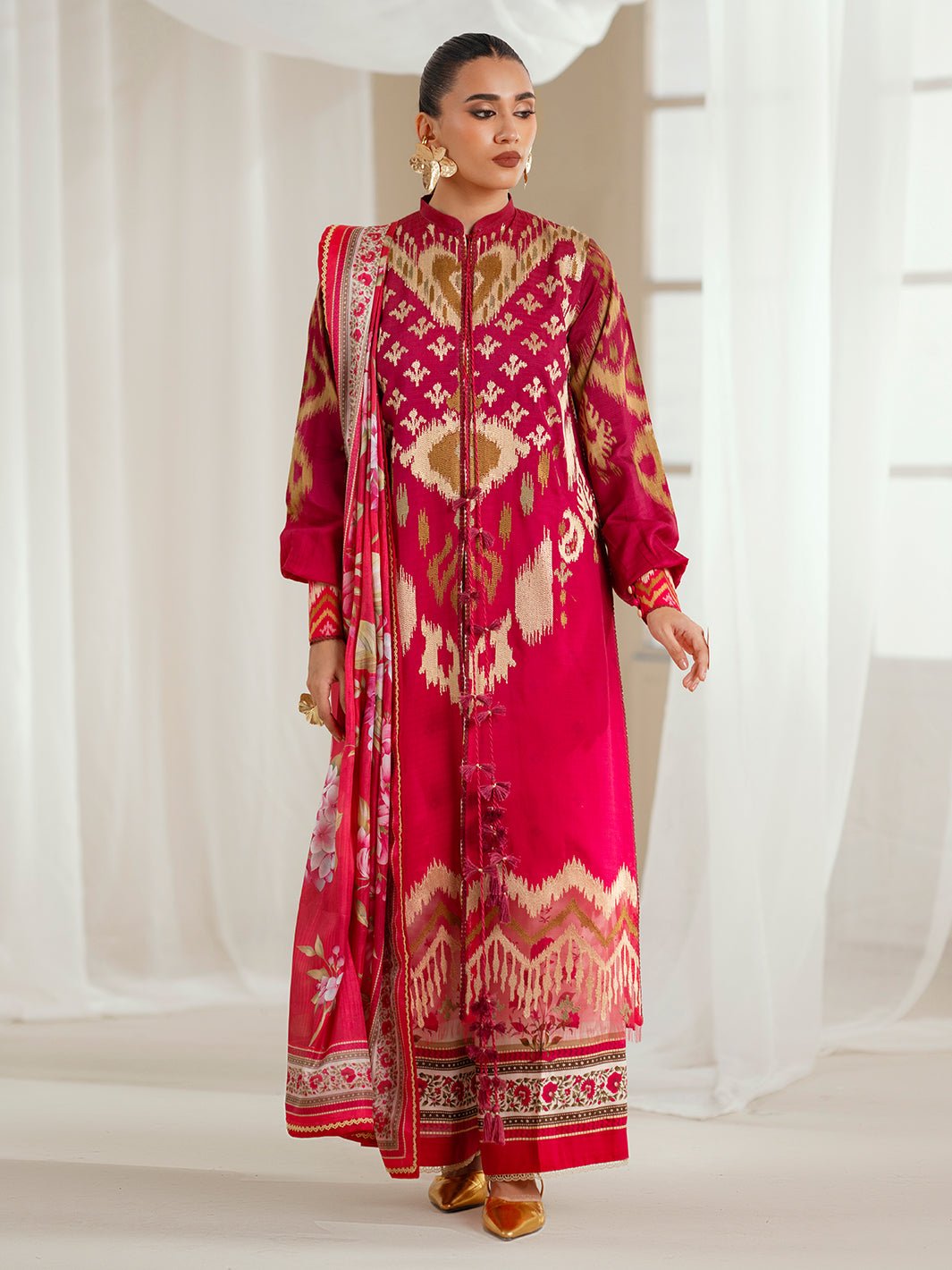 Bin Ilyas | Eres Bonita Viscose 25 | 1102 - A - is Red dress from Bin Ilyas - Ladies Clothes - Maria Faisal