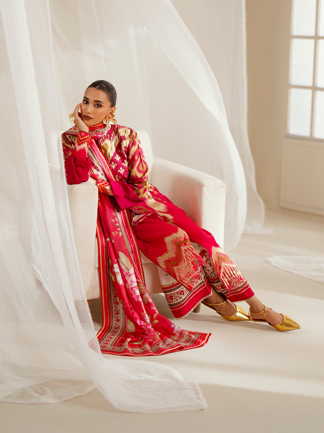 Bin Ilyas | Eres Bonita Viscose 25 | 1102 - A - is Red dress from Bin Ilyas - Ladies Clothes - Maria Faisal