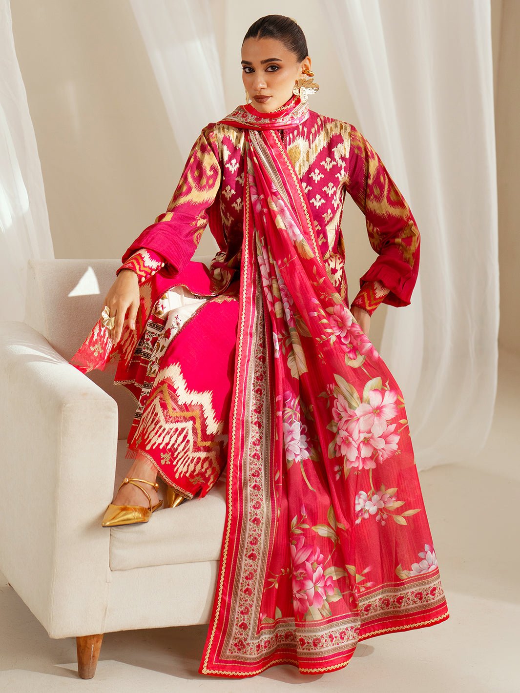 Bin Ilyas | Eres Bonita Viscose 25 | 1102 - A - is Red dress from Bin Ilyas - Ladies Clothes - Maria Faisal