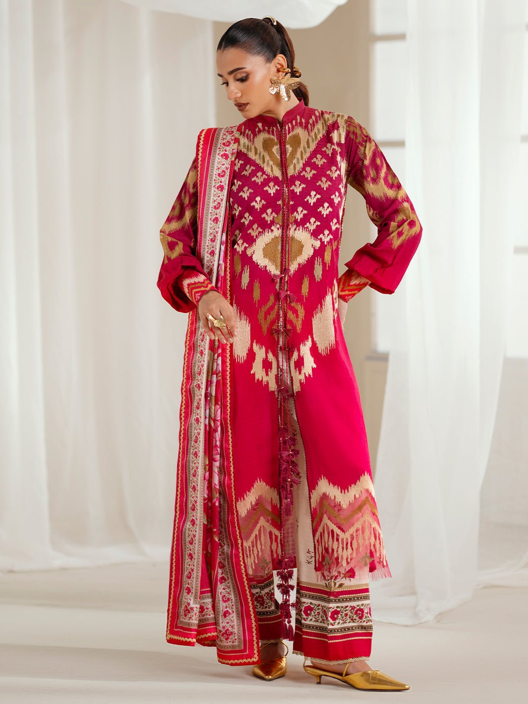 Bin Ilyas | Eres Bonita Viscose 25 | 1102 - A - is Red dress from Bin Ilyas - Ladies Clothes - Maria Faisal