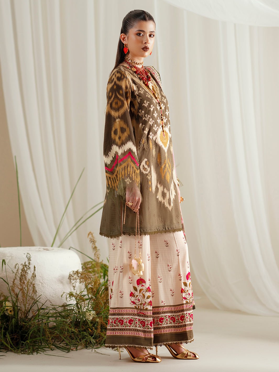 Bin Ilyas | Eres Bonita Viscose 25 | 1102 - B - is Olive Green dress from Bin Ilyas - Ladies Clothes - Maria Faisal