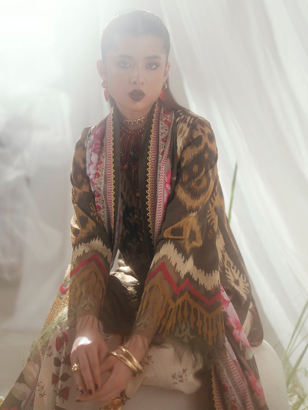 Bin Ilyas | Eres Bonita Viscose 25 | 1102 - B - is Olive Green dress from Bin Ilyas - Ladies Clothes - Maria Faisal