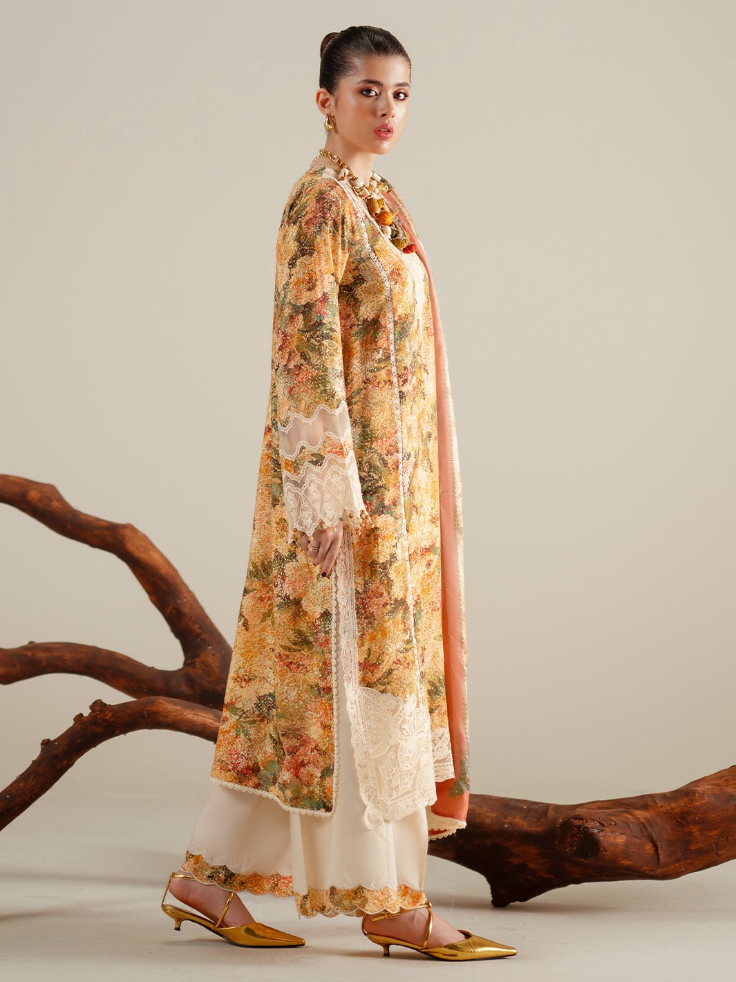 Bin Ilyas | Eres Bonita Viscose 25 | 1104 - A - is Dust Yellow dress from Bin Ilyas - Ladies Clothes - Maria Faisal