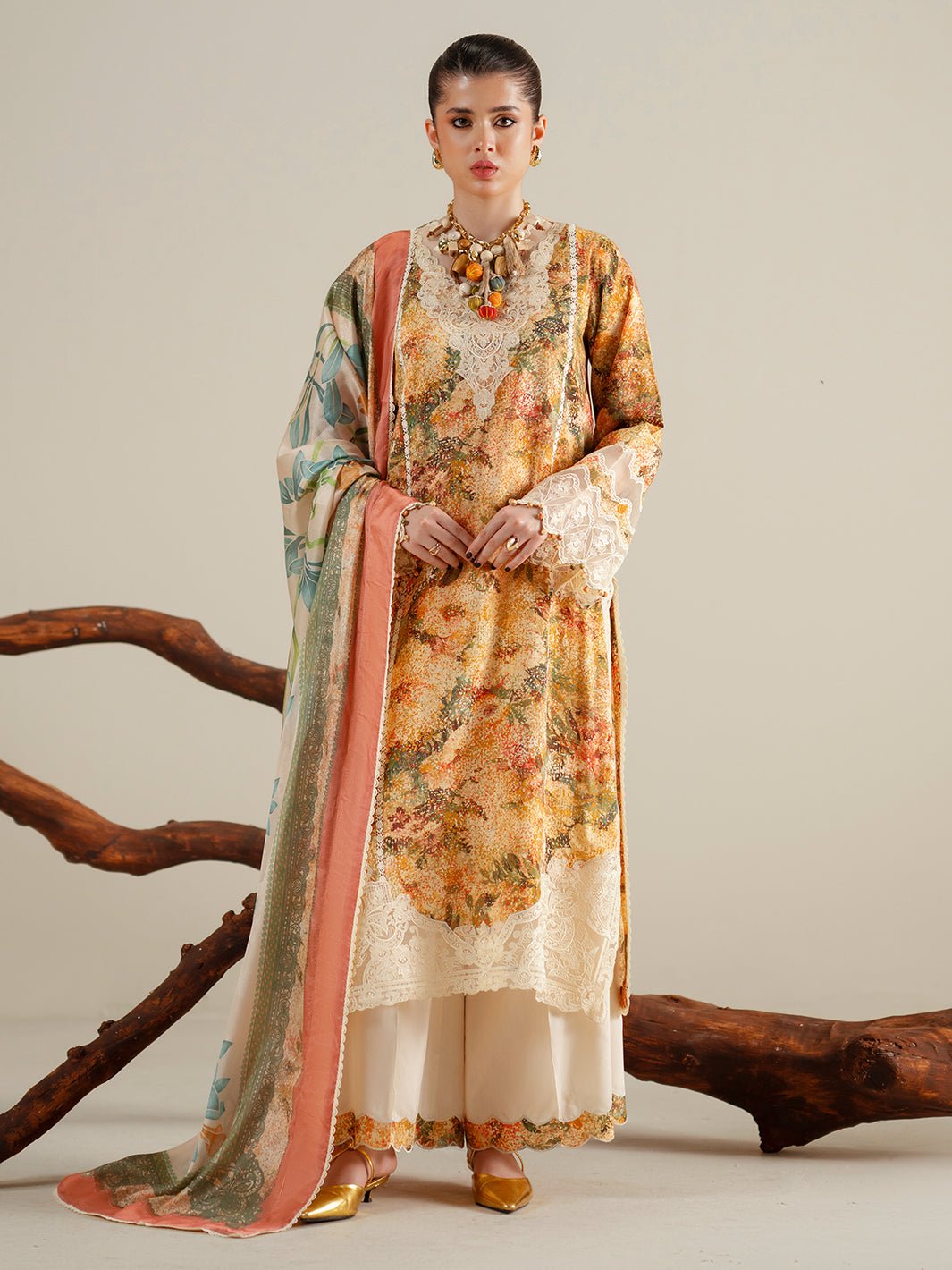 Bin Ilyas | Eres Bonita Viscose 25 | 1104 - A - is Dust Yellow dress from Bin Ilyas - Ladies Clothes - Maria Faisal