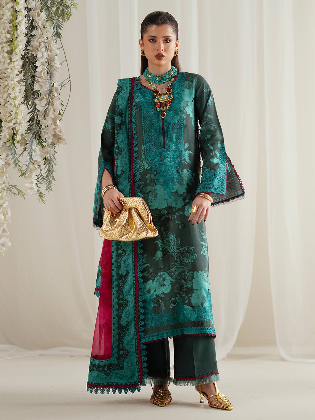 Bin Ilyas | Eres Bonita Viscose 25 | 1106 - B - is Dark Teal Green dress from Bin Ilyas - Ladies Clothes - Maria Faisal