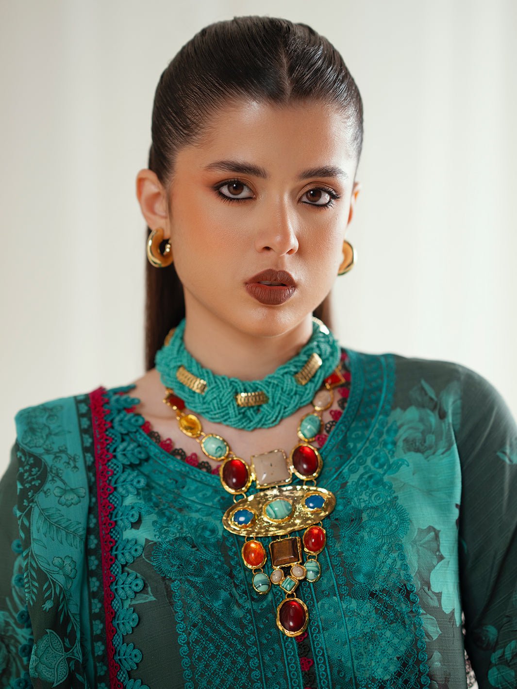 Bin Ilyas | Eres Bonita Viscose 25 | 1106 - B - is Dark Teal Green dress from Bin Ilyas - Ladies Clothes - Maria Faisal