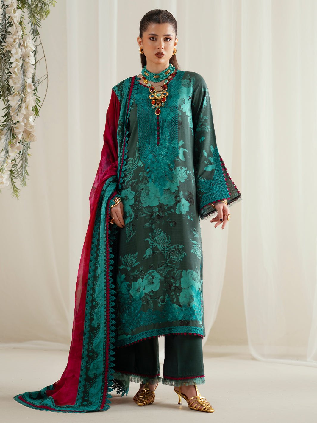 Bin Ilyas | Eres Bonita Viscose 25 | 1106 - B - is Dark Teal Green dress from Bin Ilyas - Ladies Clothes - Maria Faisal