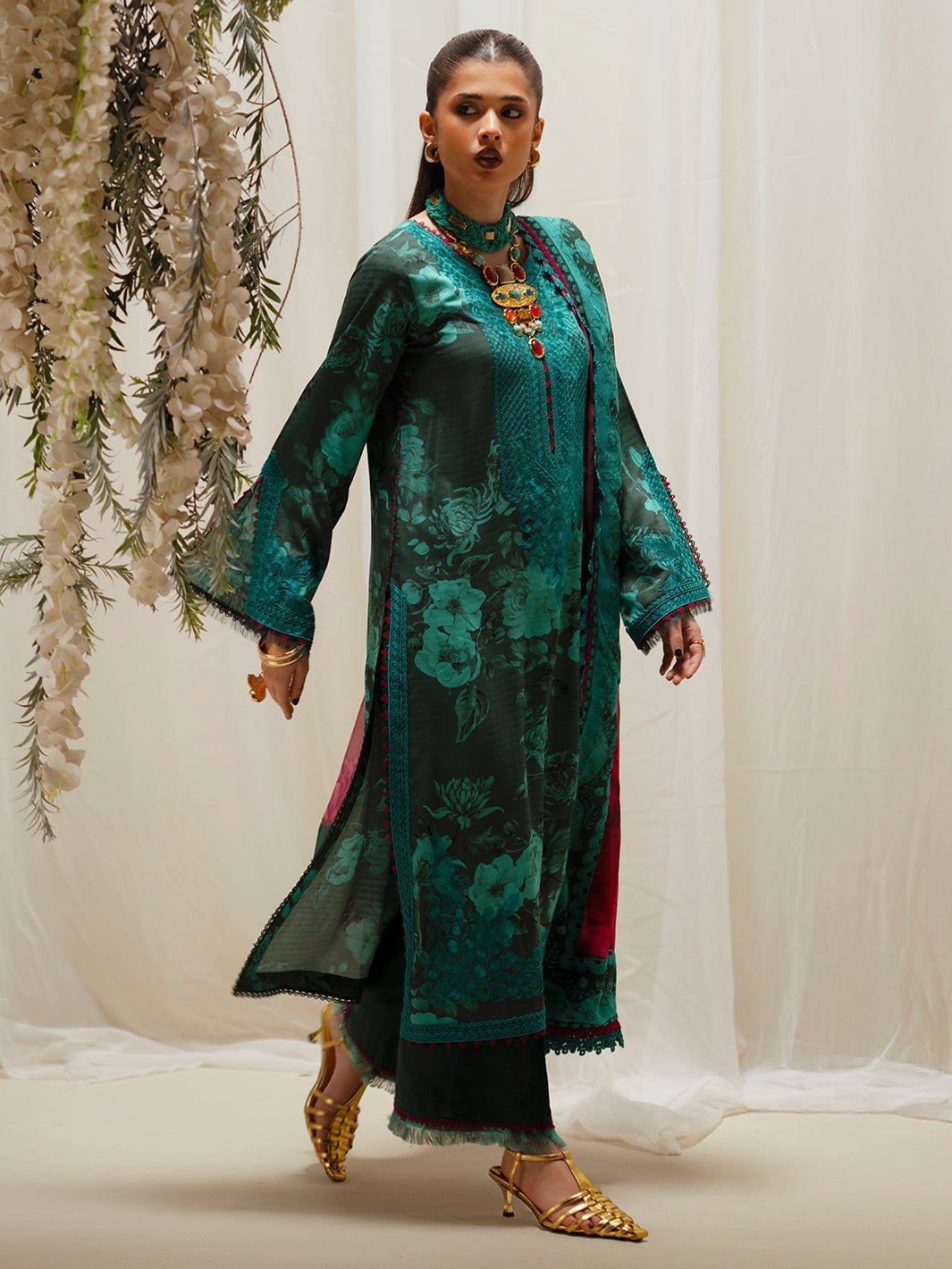 Bin Ilyas | Eres Bonita Viscose 25 | 1106 - B - is Dark Teal Green dress from Bin Ilyas - Ladies Clothes - Maria Faisal