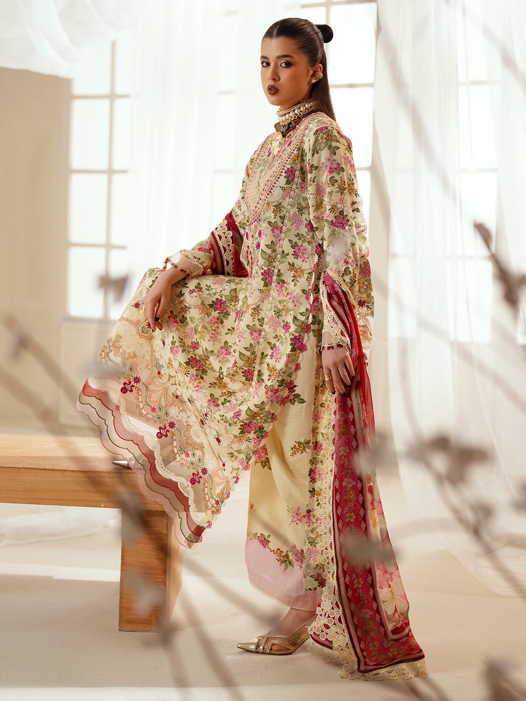 Bin Ilyas | Eres Bonita Viscose 25 | 1107 - A - is Cream dress from Bin Ilyas - Ladies Clothes - Maria Faisal