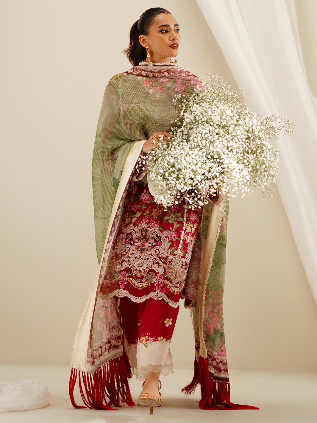 Bin Ilyas | Eres Bonita Viscose 25 | 1107 - B - is Haute Red dress from Bin Ilyas - Ladies Clothes - Maria Faisal