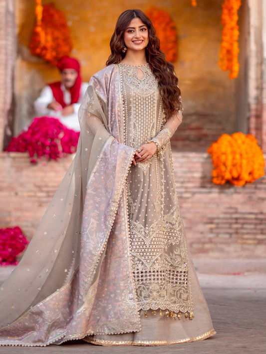 Bin Ilyas | Sona Gachi Luxury Formals | D - 601 - is Cloud Gray dress from Bin Ilyas - Ladies Clothes - Maria Faisal