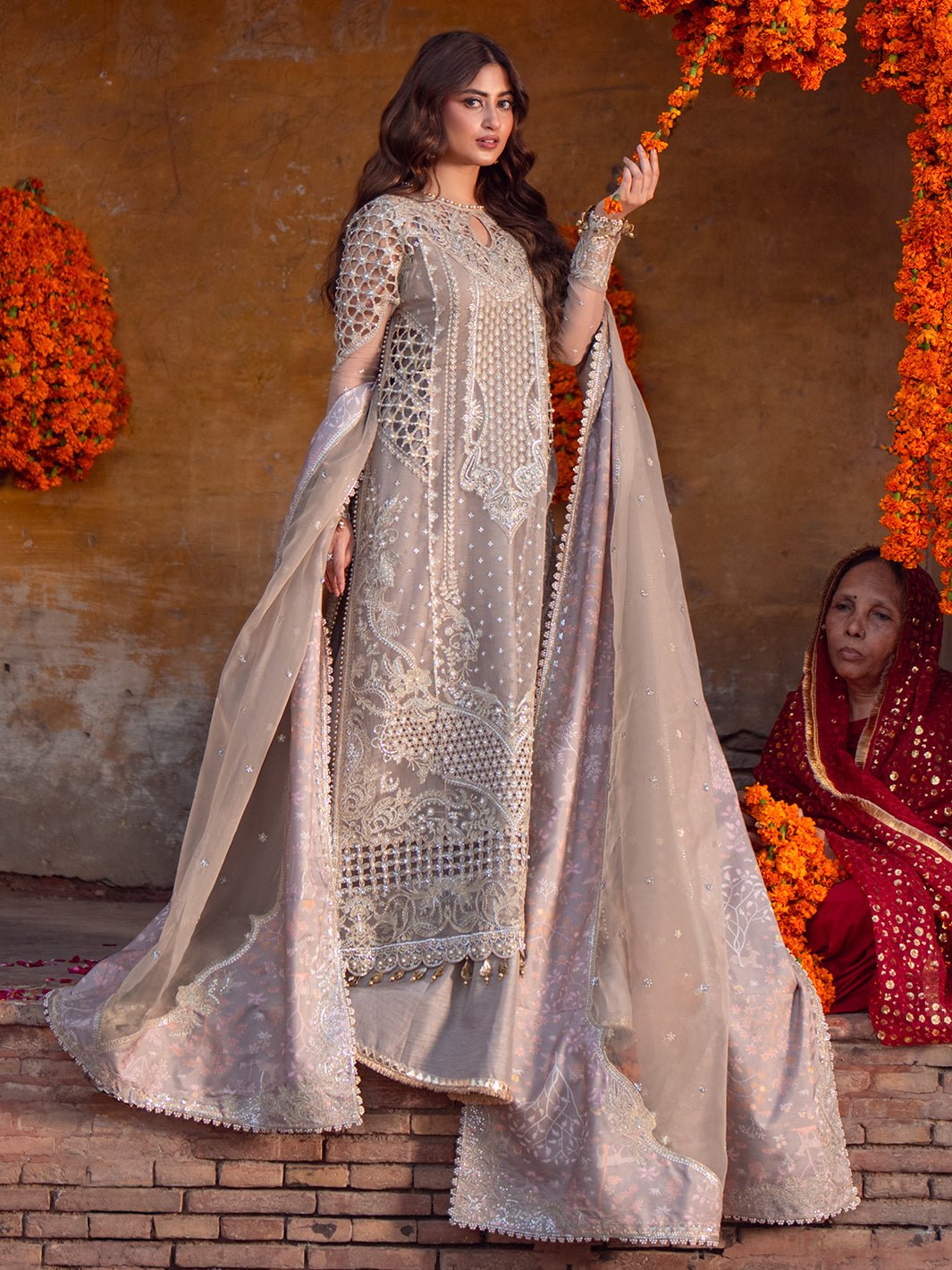 Bin Ilyas | Sona Gachi Luxury Formals | D - 601 - is Cloud Gray dress from Bin Ilyas - Ladies Clothes - Maria Faisal