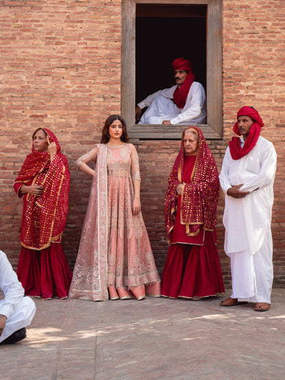 Bin Ilyas | Sona Gachi Luxury Formals | D - 604 - is Salmon Pink dress from Bin Ilyas - Ladies Clothes - Maria Faisal