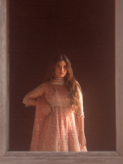Bin Ilyas | Sona Gachi Luxury Formals | D - 604 - is Salmon Pink dress from Bin Ilyas - Ladies Clothes - Maria Faisal