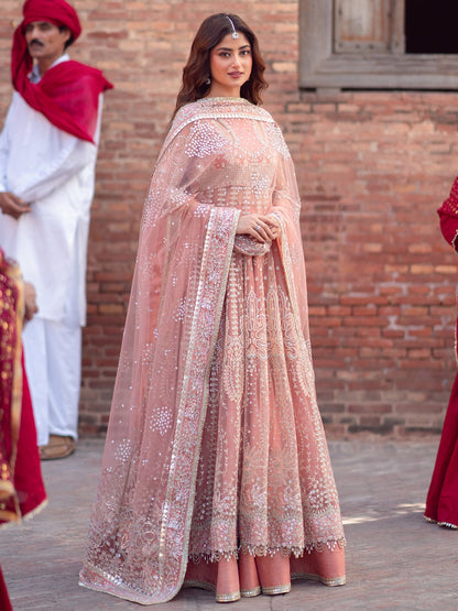 Bin Ilyas | Sona Gachi Luxury Formals | D - 604 - is Salmon Pink dress from Bin Ilyas - Ladies Clothes - Maria Faisal