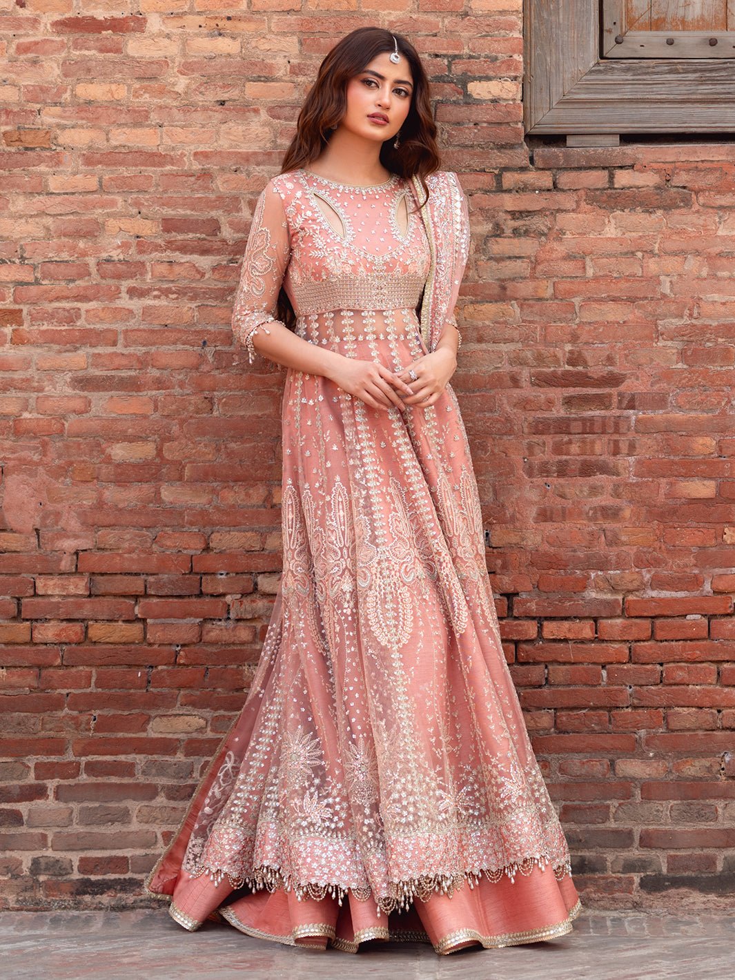 Bin Ilyas | Sona Gachi Luxury Formals | D - 604 - is Salmon Pink dress from Bin Ilyas - Ladies Clothes - Maria Faisal