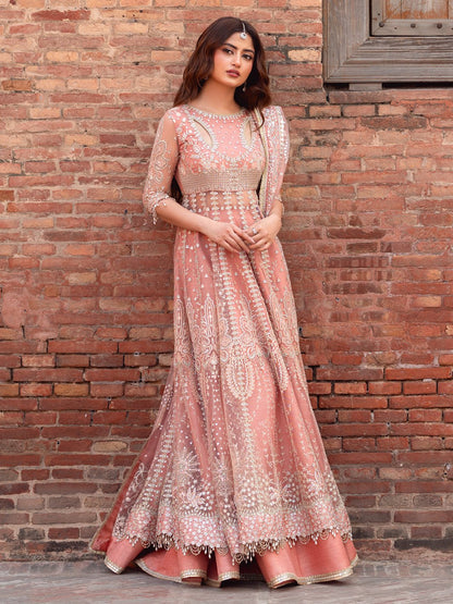 Bin Ilyas | Sona Gachi Luxury Formals | D - 604 - is Salmon Pink dress from Bin Ilyas - Ladies Clothes - Maria Faisal