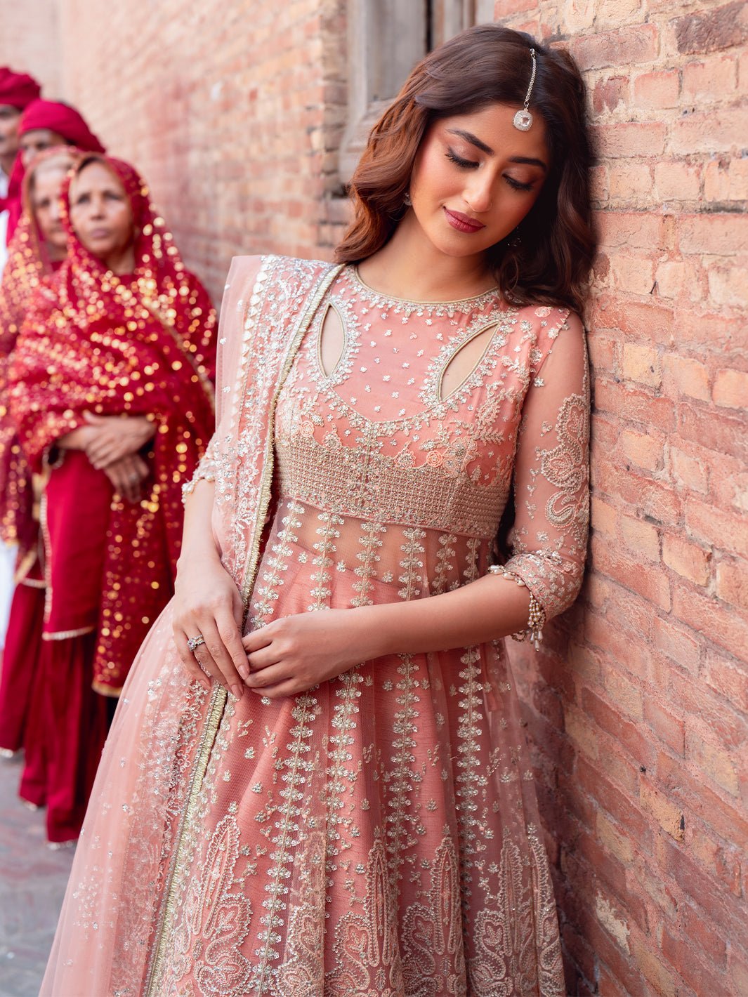 Bin Ilyas | Sona Gachi Luxury Formals | D - 604 - is Salmon Pink dress from Bin Ilyas - Ladies Clothes - Maria Faisal