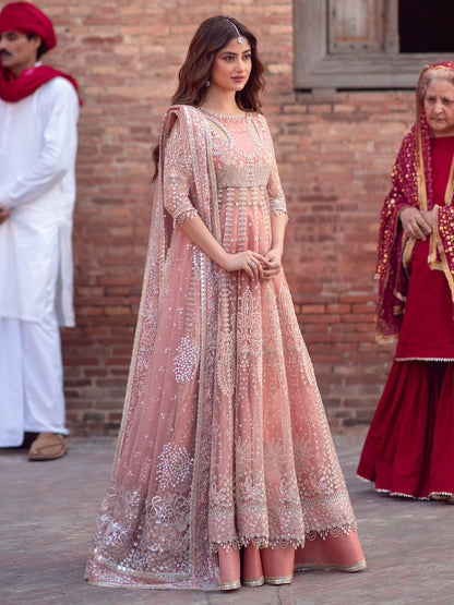 Bin Ilyas | Sona Gachi Luxury Formals | D - 604 - is Salmon Pink dress from Bin Ilyas - Ladies Clothes - Maria Faisal