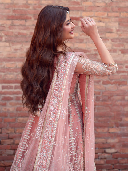Bin Ilyas | Sona Gachi Luxury Formals | D - 604 - is Salmon Pink dress from Bin Ilyas - Ladies Clothes - Maria Faisal