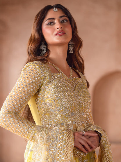 Bin Ilyas | Sona Gachi Luxury Formals | D - 606 - is Lemon Yellow dress from Bin Ilyas - Ladies Clothes - Maria Faisal