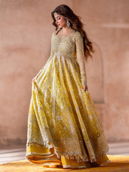 Bin Ilyas | Sona Gachi Luxury Formals | D - 606 - is Lemon Yellow dress from Bin Ilyas - Ladies Clothes - Maria Faisal