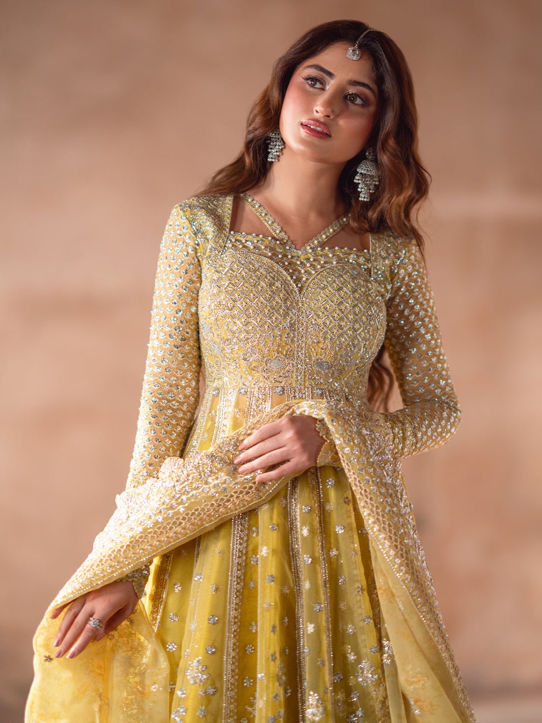 Bin Ilyas | Sona Gachi Luxury Formals | D - 606 - is Lemon Yellow dress from Bin Ilyas - Ladies Clothes - Maria Faisal
