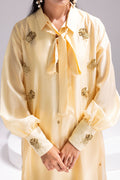 Amani | Aira Festive Wear | ALARA- Hand Embellished Butter Silk Shirt with Wide-Leg Trousers - Ladies Clothes - Maria Faisal